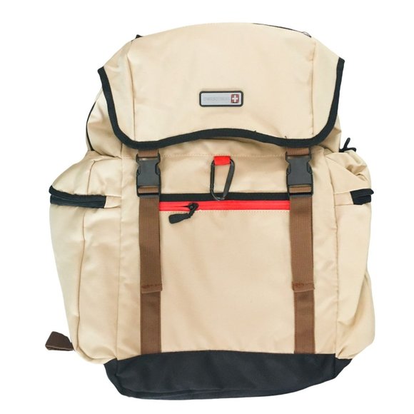 Swiss Tech Bags Swiss Tech Banded Backpack Tan Black Red Front Zip Laptop Pocket Sc42 Poshmark